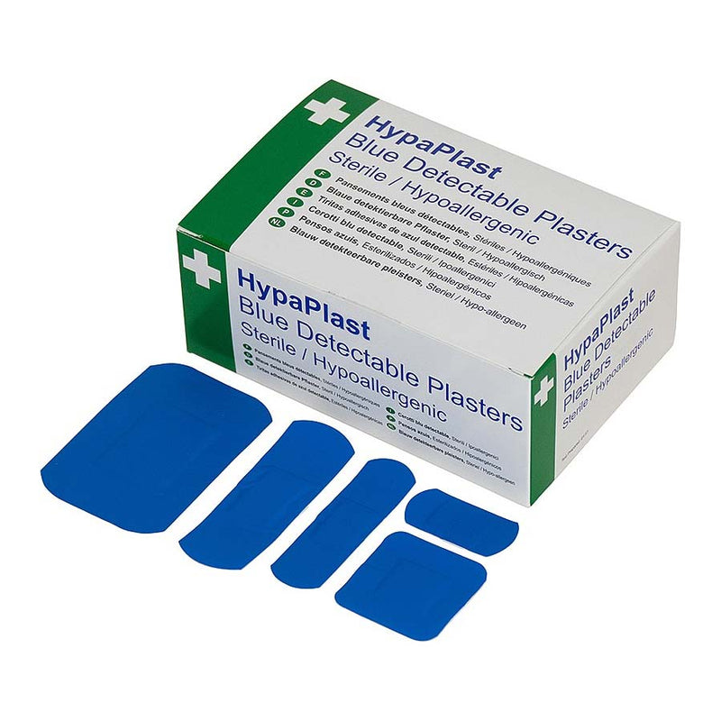 HypaPlast Blue Metal Detectable Plasters Assorted Pack of 100 - IndustraCare