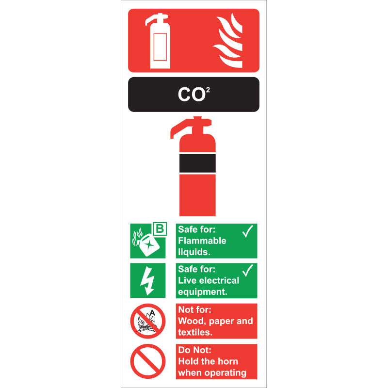 Fire Extinguisher CO2 Sign, 7.5x20cm (Vinyl) - IndustraCare
