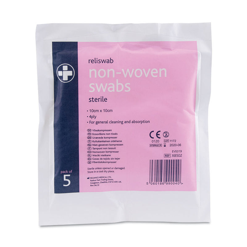 Reliswab X8502 Sterile Non-Woven 4ply Cotton Swabs 10cm x 10cm - 25 Pack - IndustraCare