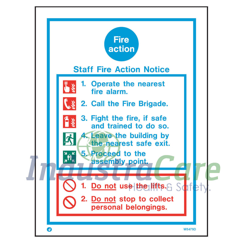 Staff Fire Action Notice White RPVC Sign (W5479D) - IndustraCare