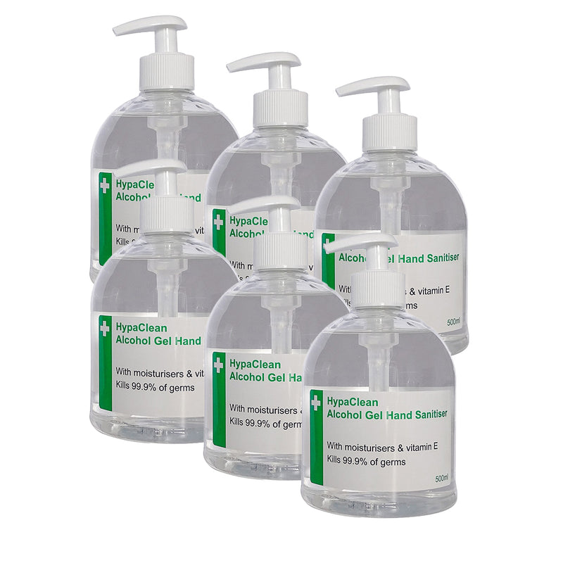 HypaClean Alcohol Hand Gel Pump Dispenser 500ml - Pack of 6 - IndustraCare