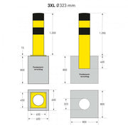 Black Bull Heavy Duty Bollard - Black/Yellow - Surface Fix - 3XL