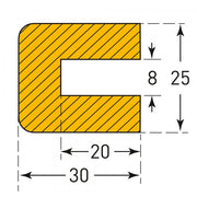 TRAFFIC-LINE Push-Fit Protection -  RECTANGLE 25/30/8 - 5,000mm Long - Yellow/Black