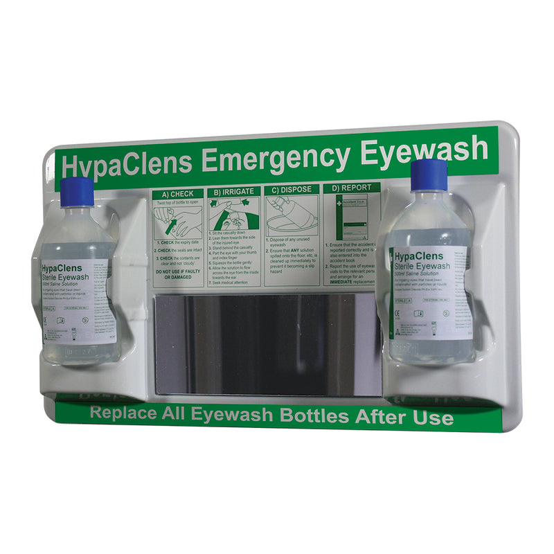HypaClens 2x500ml Eyewash Station with Mirror and Instructions - IndustraCare