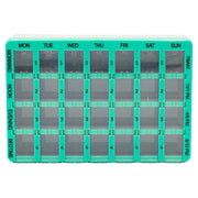 Medisure 28 Compartment Slide Cover Weekly Pill Organiser Blue/Green
