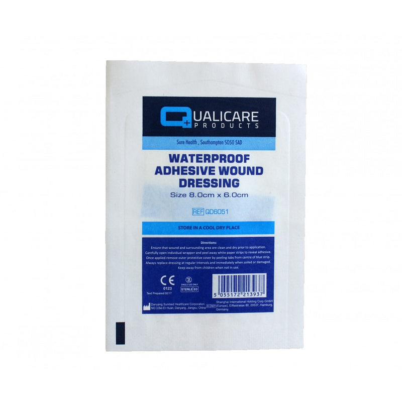 Qualicare Sterile Waterproof Adhesive Dressing 8cm x 6cm - Box of 100 - IndustraCare