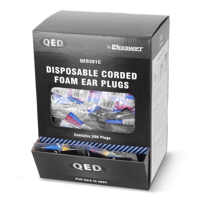 QED 301 Disposable SNR 39dB Corded Foam Earplugs - 200 Pairs