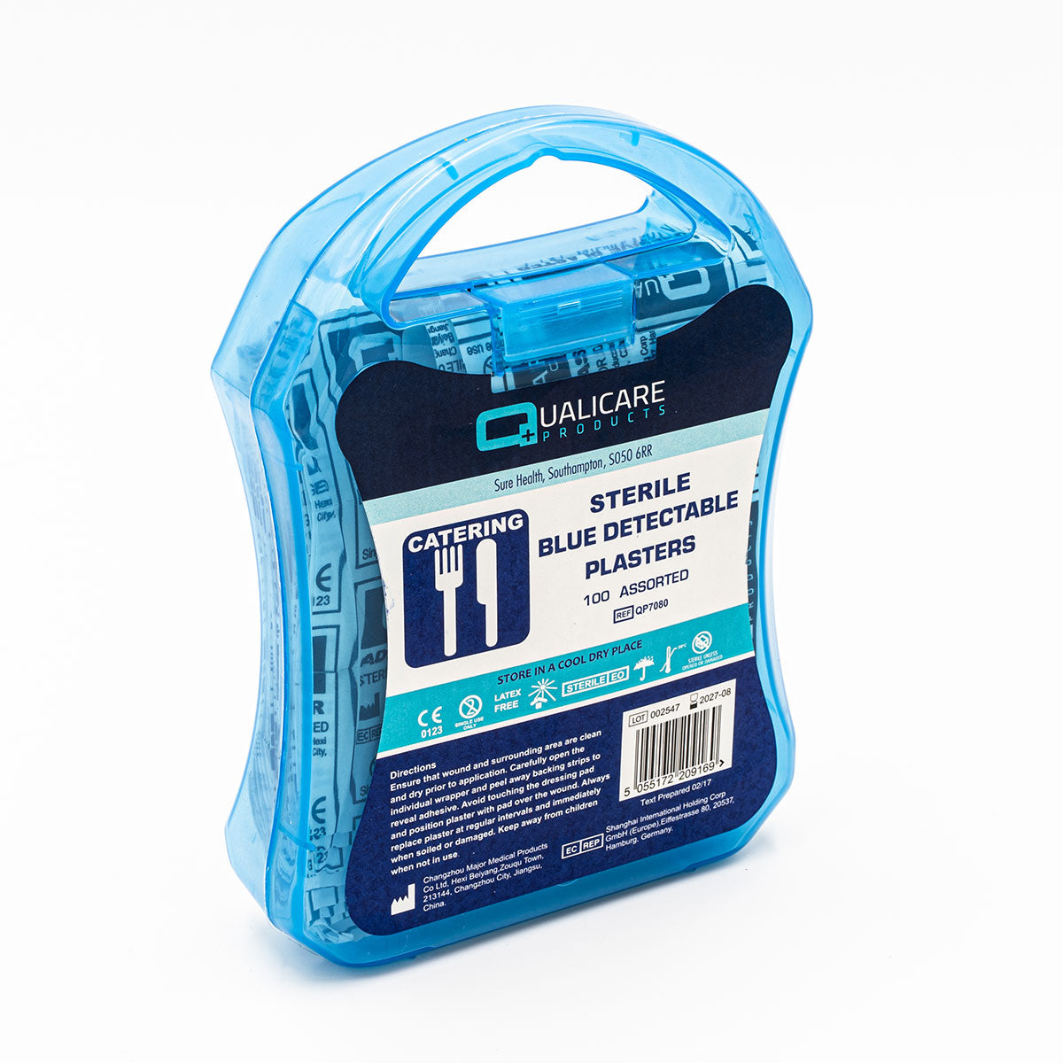 Qualicare Blue Detectable Plasters 5 Assorted Sizes - Plastic Carry Bo ...
