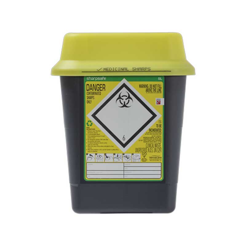 Sharpsafe 5L Recycled Plastic Sharps Bin UK Yellow Lid