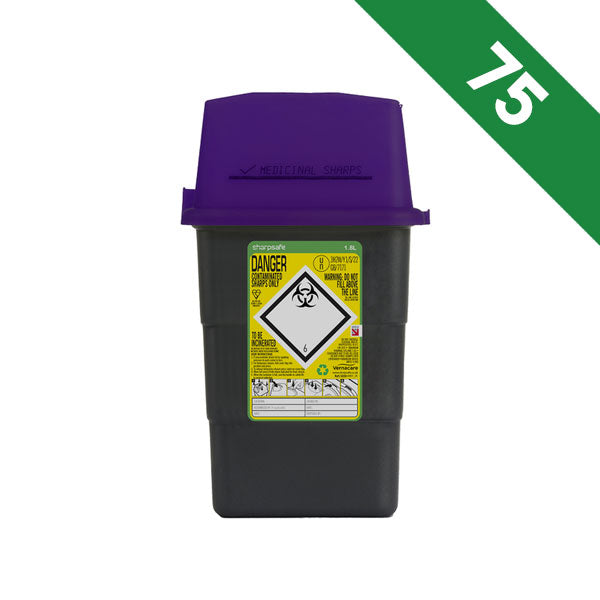 Sharpsafe 5th Gen Sharps Bin 1.8 Litre Purple Lid - Bulk Case of 75