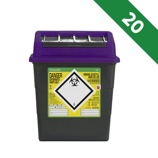 Sharpsafe 13 Litre Sharps Bin Purple Lid - Bulk Case of 20