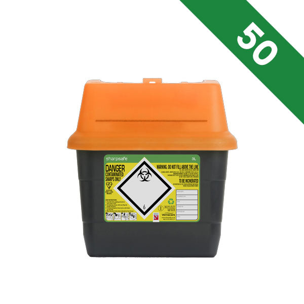 Sharpsafe 5th Gen Sharps Bin 3 Litre Orange Lid - Bulk Case of 50