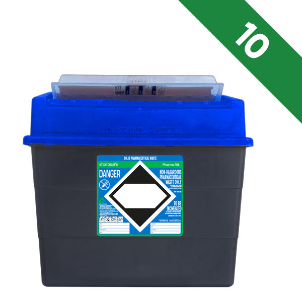 Sharpsafe 30 Litre Sharps Bin Pharmaceutical Waste Protected Access Blue Lid - Bulk Case of 10