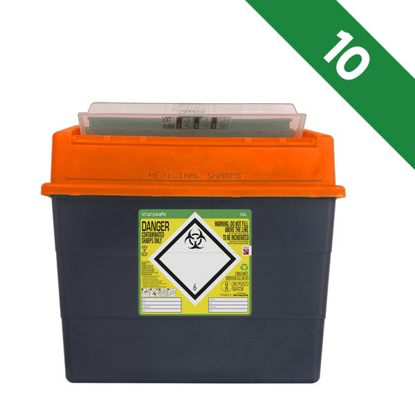 Sharpsafe 30 Litre Sharps Bin Protected Access Orange Lid - Bulk Case of 10