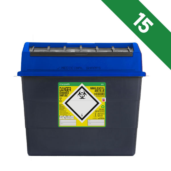 Sharpsafe 30 Litre Sharps Bin Scotland Blue Lid - Bulk Case of 15