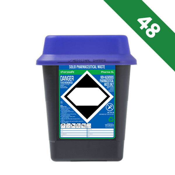 Sharpsafe Recycled Plastic Sharps Bin 5 Litre Pharmaceutical Waste Blue Lid - Bulk Case of 48