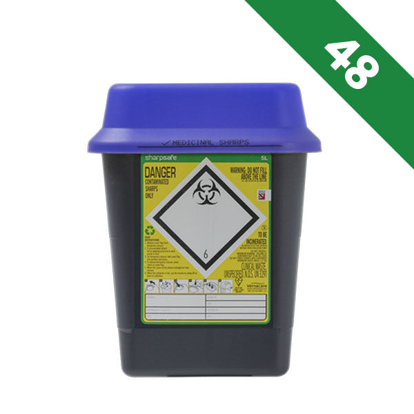 Sharpsafe Recycled Plastic Sharps Bin 5 Litre Scottish Blue Lid - Bulk Case of 48