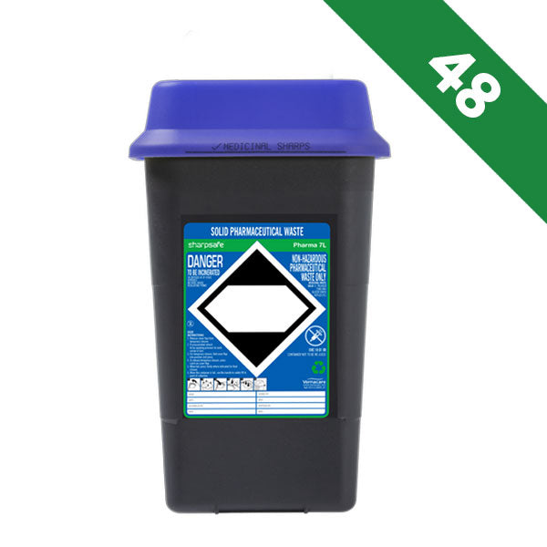 Sharpsafe Recycled Plastic Sharps Bin 7 Litre Pharmaceutical Waste Blue Lid - Bulk Case of 48