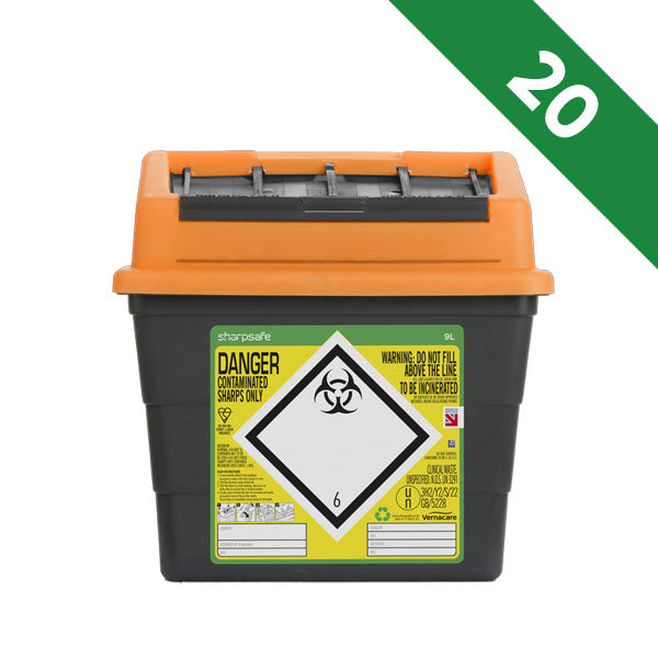 Sharpsafe 9 Litre Sharps Bin Orange Lid - Bulk Case of 20