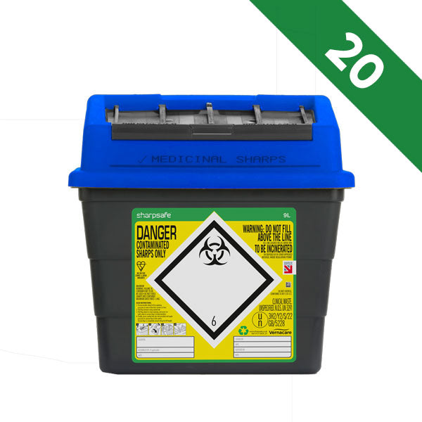 Sharpsafe 9 Litre Sharps Bin Scottish Blue Lid - Bulk Case of 20