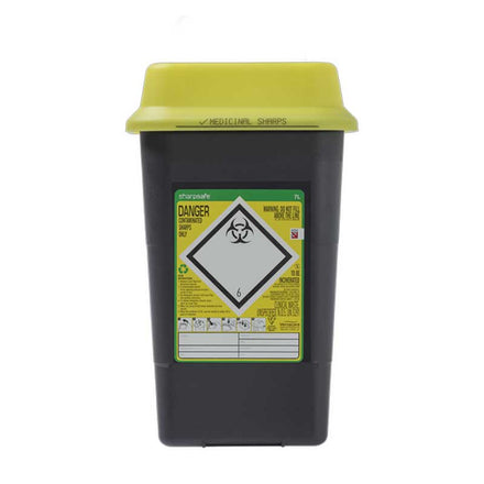 Sharpsafe 7L Wide Recycled Plastic Sharps Bin UK Yellow Lid