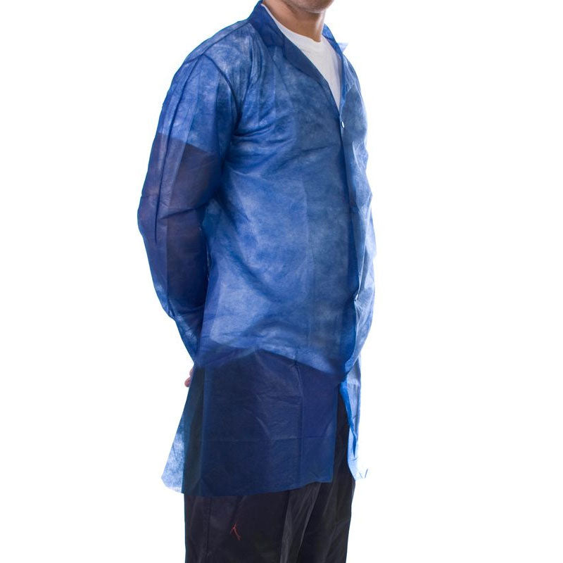 Disposable Visitors Coat (Velcro Fastening) - Blue - IndustraCare