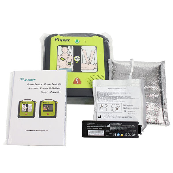 Vivest Power Beat X1 Semi-Automatic Defibrillator Indoor Cabinet Bundle - IndustraCare