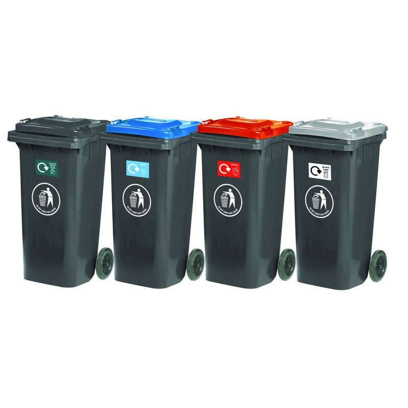 GPC Industries Wheelie Bins with Coloured Lids - Set of 4 - IndustraCare