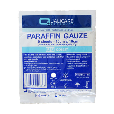 Qualicare Paraffin Dressings 10cm x 10cm - Sachet of 10 Sheets