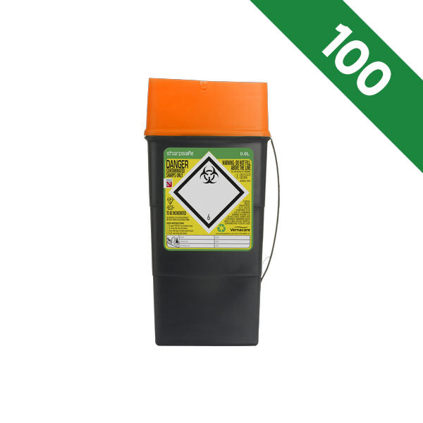 Sharpsafe 5th Gen Sharps Bin 0.6 Litre Orange Lid - Bulk Case of 100