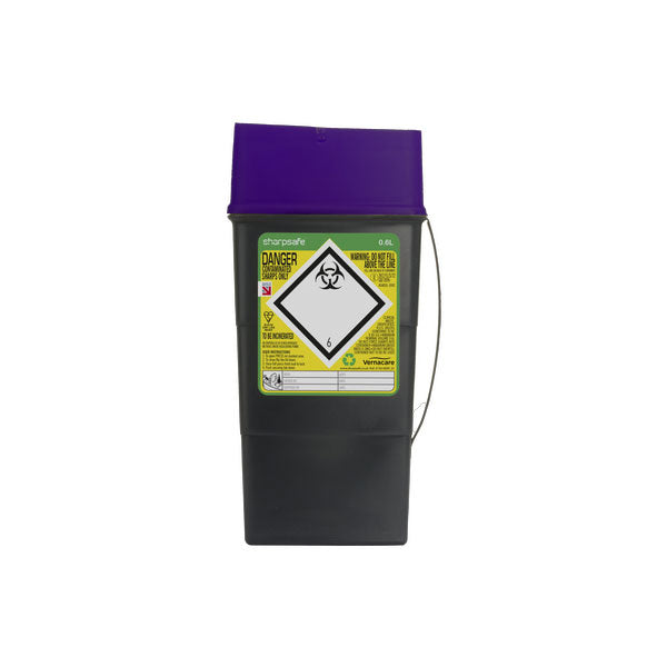 Sharpsafe 5th Gen Sharps Bin 0.6 Litre Purple Lid - Bulk Case of 100