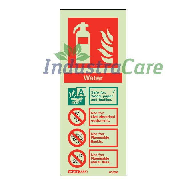 Jalite Water Fire Extinguisher Photoluminescent Sign (6362M) - IndustraCare