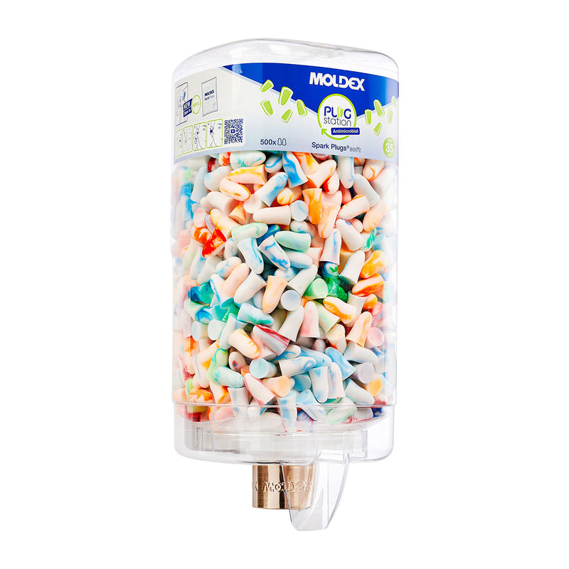 Moldex Antimicrobial Dispensing Station Spark Plugs Disposable Ear Plugs - 500 Pairs - IndustraCare