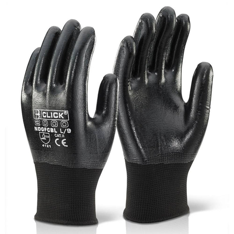 Click Nitrile Fully Coated Polyester Gloves Black - IndustraCare