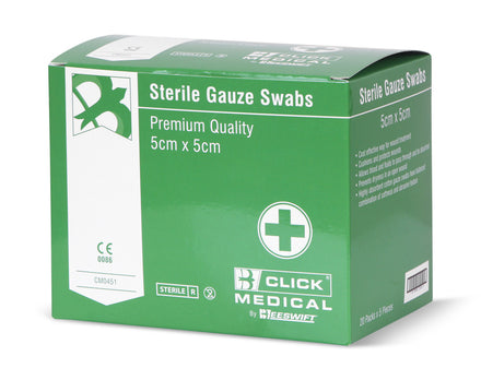 Click Medical Gauze Swabs 5cm x 5cm Sterile - 100 Pack