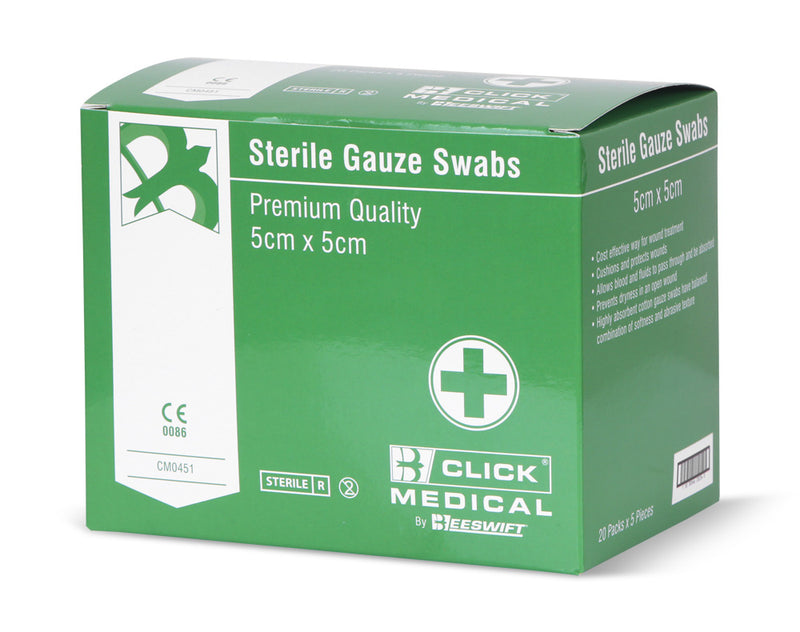 Click Medical Gauze Swabs 5cm x 5cm Sterile - 100 Pack - IndustraCare