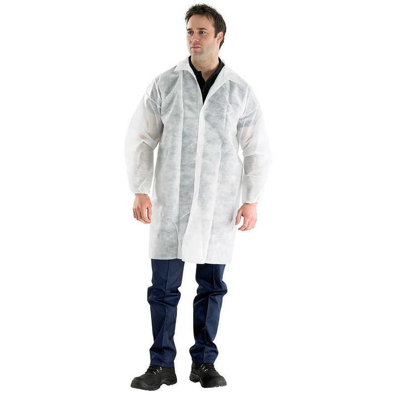 Disposable Visitors Coat White (Press Stud Fastening) - IndustraCare