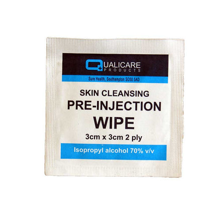 Qualicare Pre-Injection Wipes 3cm x 3cm 2ply - Box of 100
