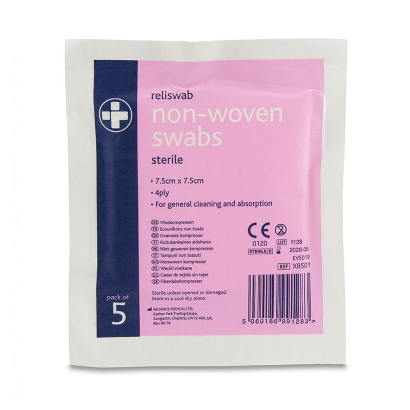 Reliswab X8501 Sterile Non-Woven 4ply Cotton Swabs 7.5cm x 7.5cm - 25 Pack - IndustraCare
