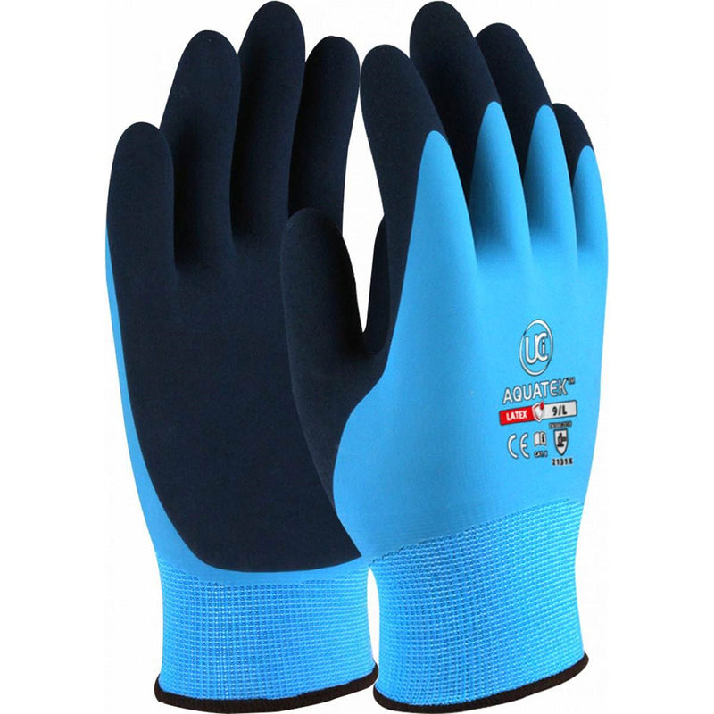 Aquatek Dual Coated Latex Gloves Blue - IndustraCare