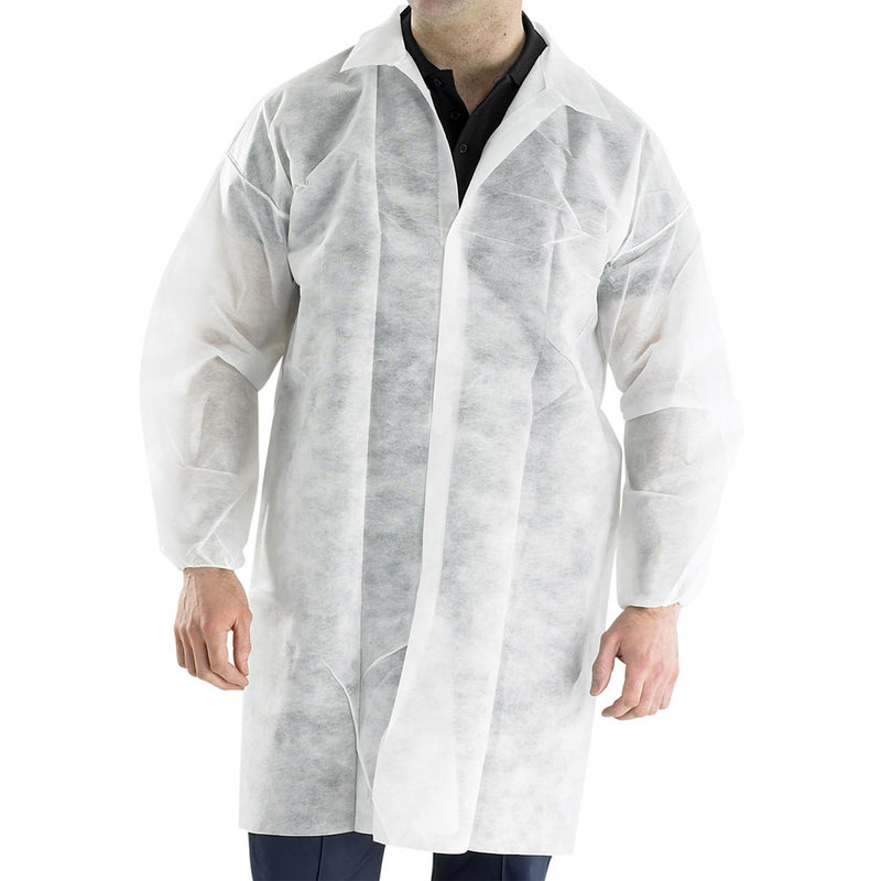 Disposable Visitors Coat White (Velcro Fastening) - IndustraCare