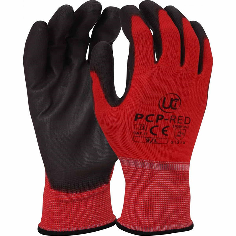 UCI Red PU General Handling Work Gloves (Pack of 10) - IndustraCare