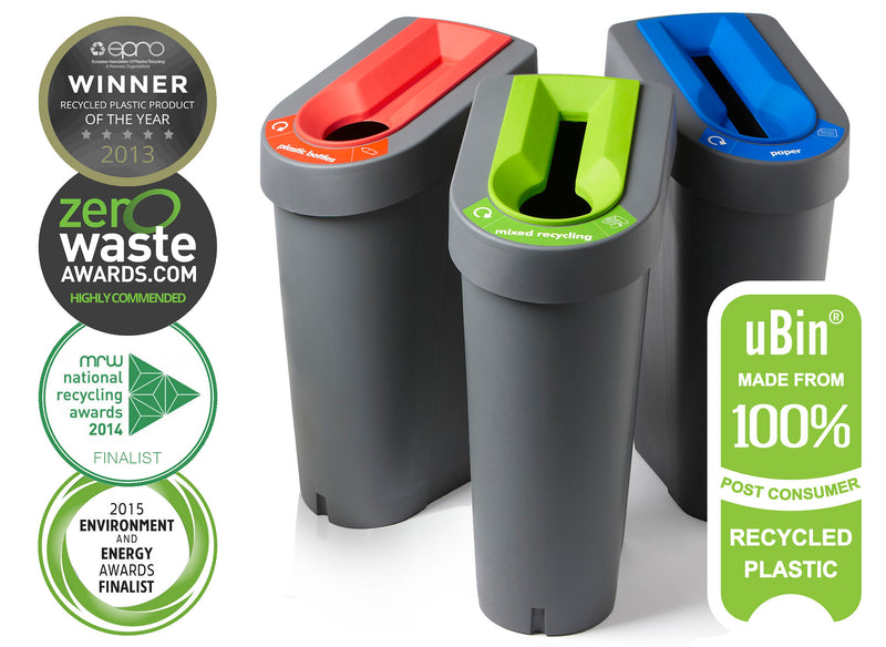 UK uBin Eco Friendly Office Recycle Bin and Lid - Grey - IndustraCare