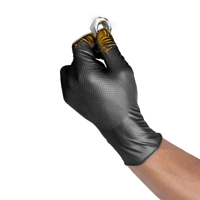 UCI Maxim Black Heavy Duty Fishscale Grip 6mm Nitrile Disposable Gloves - Box of 50 - IndustraCare