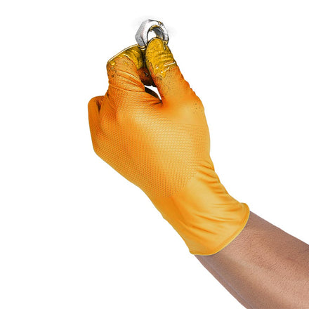 UCI Maxim Orange Heavy Duty Fishscale Grip 6mm Nitrile Disposable Gloves - Box of 50
